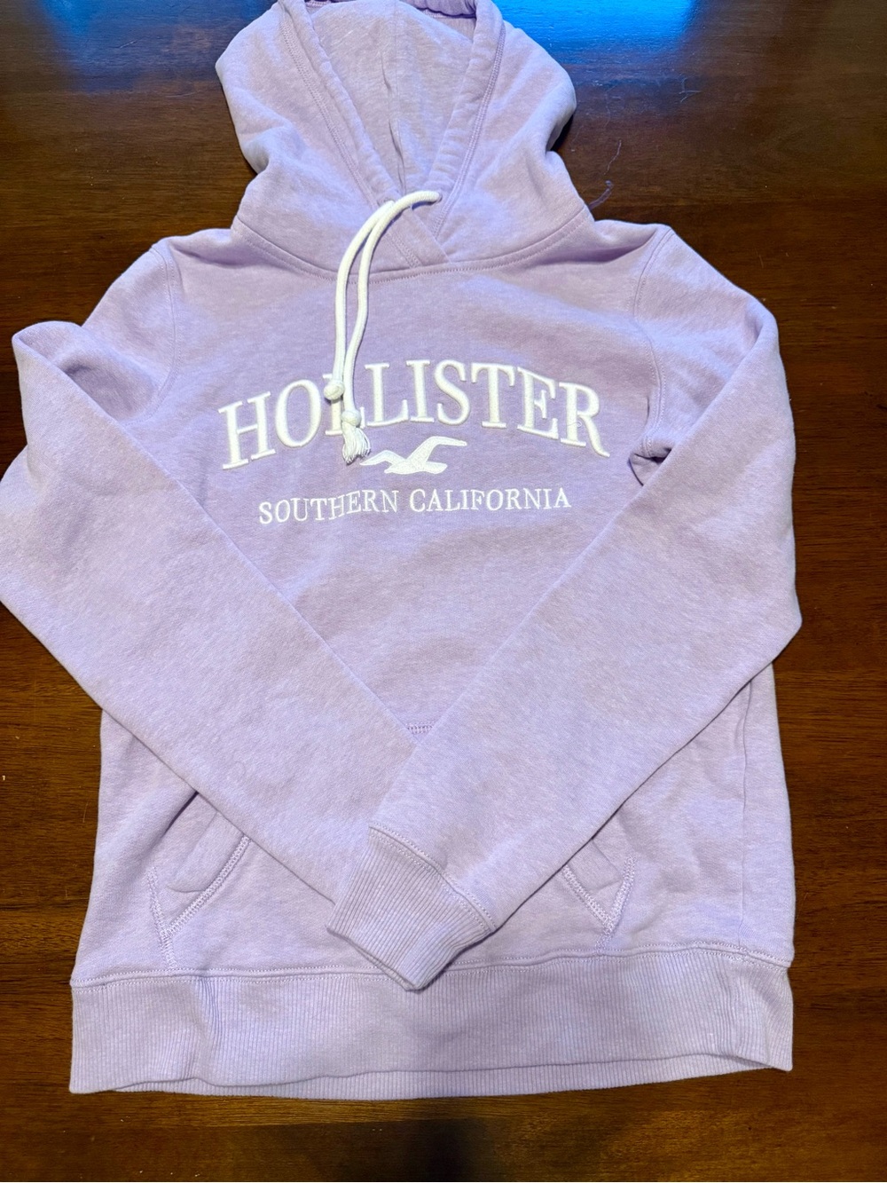 Hollister Lavender V-Neck Hoodie Sweatshirt with White Logo Womens